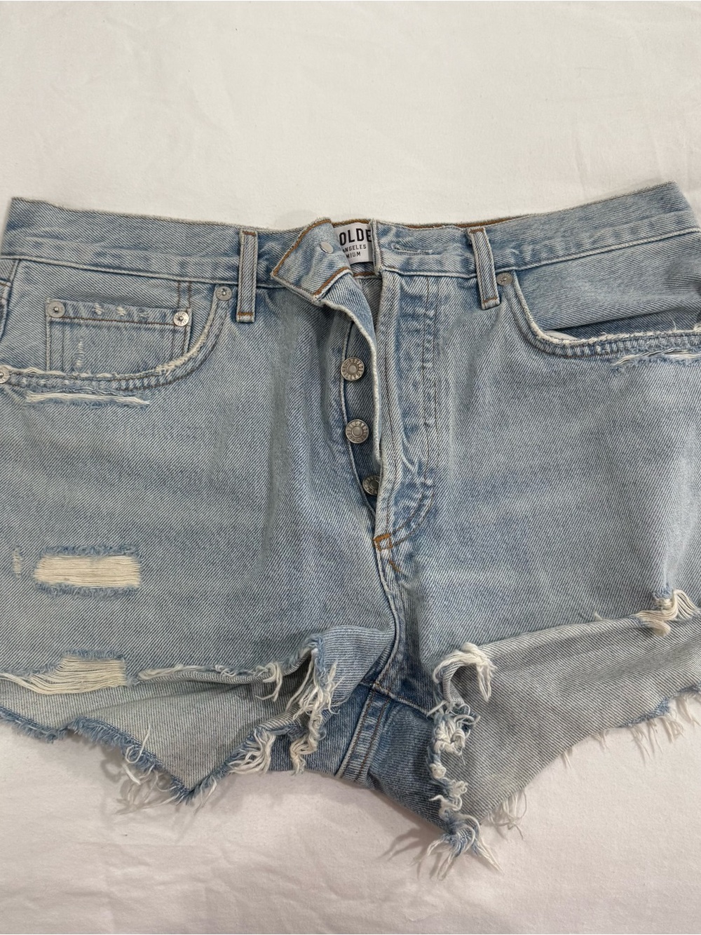 AGOLDE Light Wash Distressed Denim Shorts